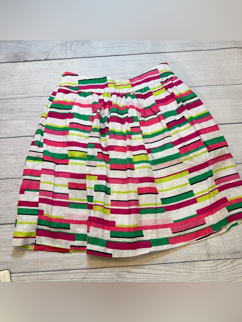 Kaari Blue Pink, Green & White Block-Stripe A-Line Skirt